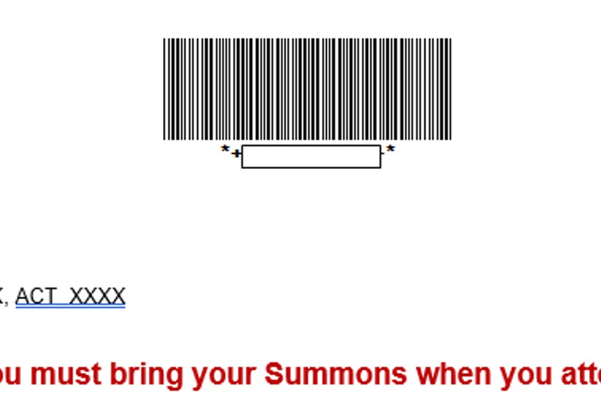 A screenshot of a Jury summons Letter with a Barcode